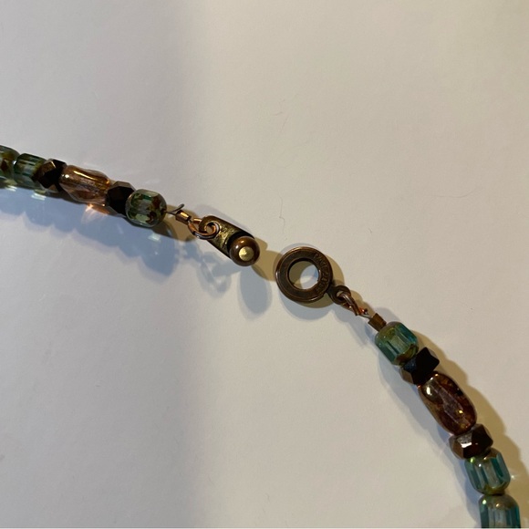 Dichroic glass pendant with multicolored glass beaded necklace 17”, clasp unique - Picture 4 of 5